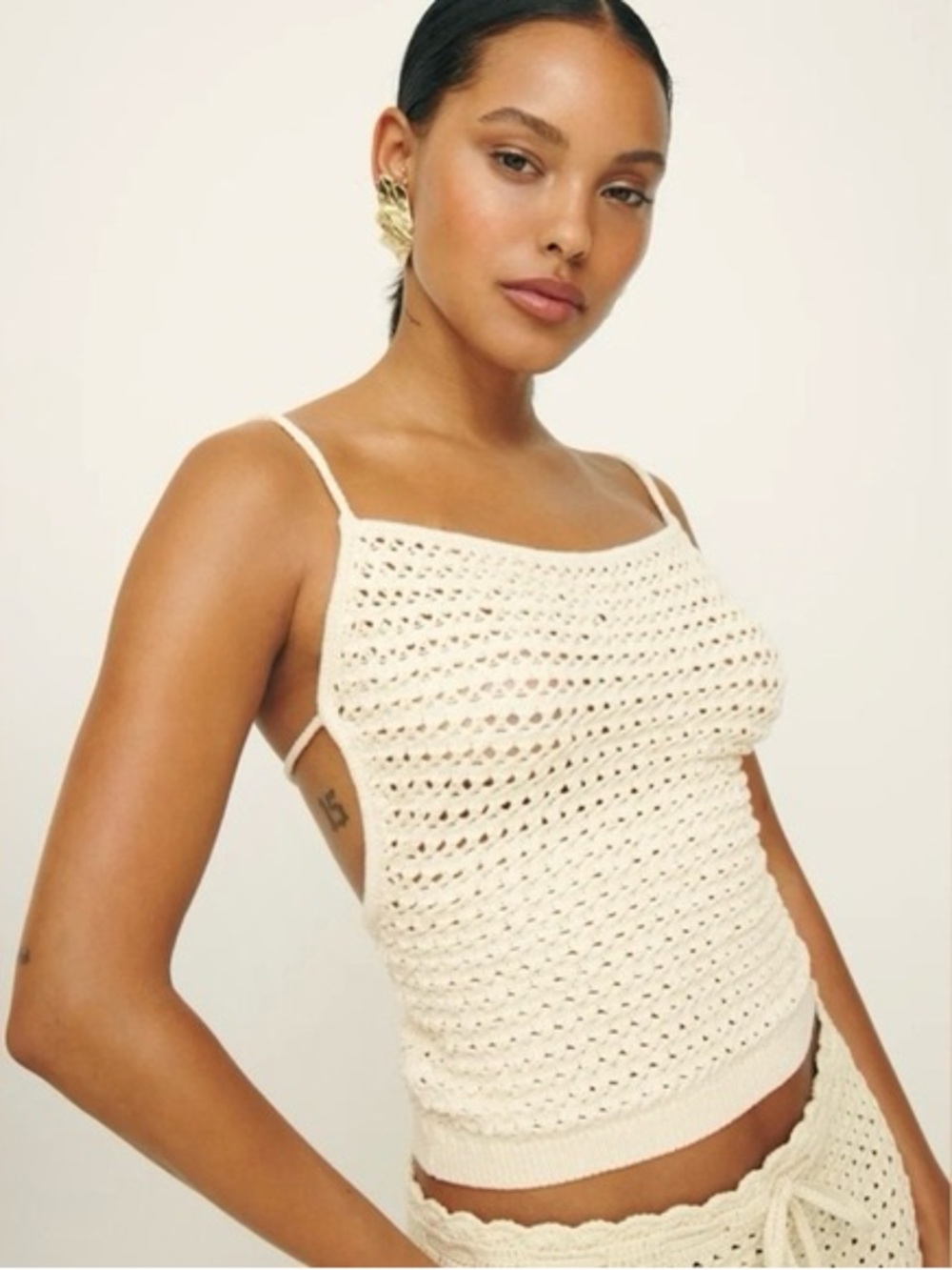 Reformation Heidi Open Knit Tank Ivory - Size L